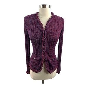 Intermix Sz 0 XS Womens WOVEN Knitted Sweater Navy Blue & Red Pockets Hook Eye